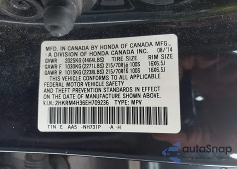 2014 Honda Cr-V Lx from USA, damaged, VIN 2HKRM4H36EH709236